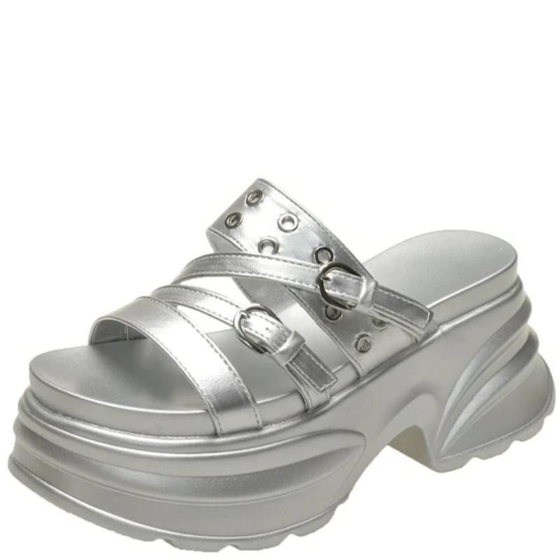 

8cm Fashionable Comfortable Thick Heel Women's Sandals Summer 2026 Korean Style Elegant Slip-On Slippers for Skirts Fairy Wind