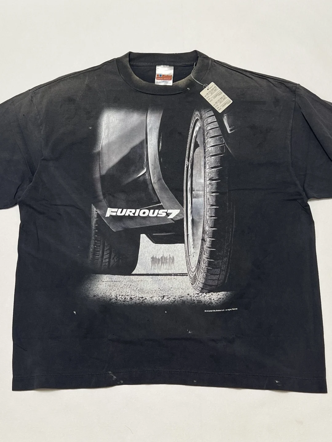 American Street Style Saint Heavyweight Washed Vintage Hole Grinding Ink Treatment Speed And Passion round Neck Short Sleeve ...