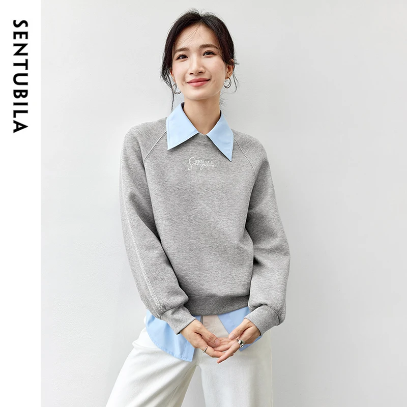 

SENTUBILA Women Casual Sweatshirt 2025 Autumn Fall Letter Embroidery Female Loose Long Sleeve Top Woman Ladies Clothes 143A56617