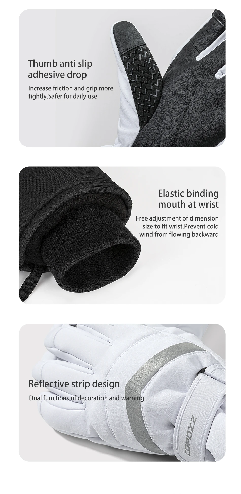 COPOZZ Neue Winter-Skihandschuhe für Damen und Herren, winddicht, warm, wasserdicht, Touchscreen-fähig, rutschfest, für Snowboard, Schneemobil, dicke Skihandschuhe – Detail 16
