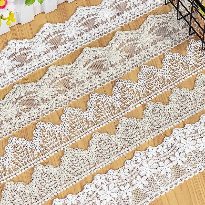 Cotton Embroidered Lace Trims, DIY Accessories, White, Beige, Floret Design, Lace to Sew Garment, Scrapbooking, 5yrd per Lot