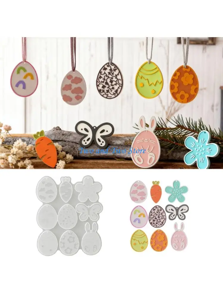 HX6F Reusable Hanging Sign Silicone Mold Set For Easter Decors Crafts Including Rabbit And Carrot Shaped Resin Charm