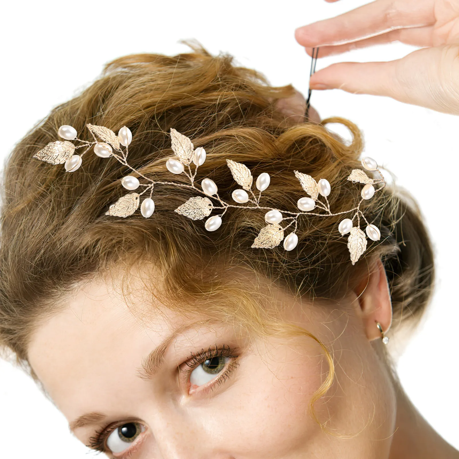 

Leaf Pearl Bridal Hair Vine Alloy Wedding Headband for Brides Long Flexible Hairpiece Styling for Prom Festival Cocktail Party