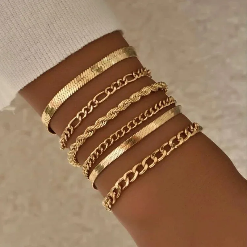 Multilayered Bracelet Gold Color Snake Paperclip Figaro Cuban Chain Stainless Steel Jewelry Male Female Bracelets Factory