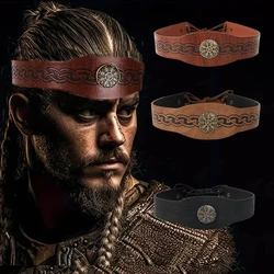 Medieval Mens Halloween Vintage Viking Pirate Print Headdress Celtic Crown PU Leather Role Play Props Accessories