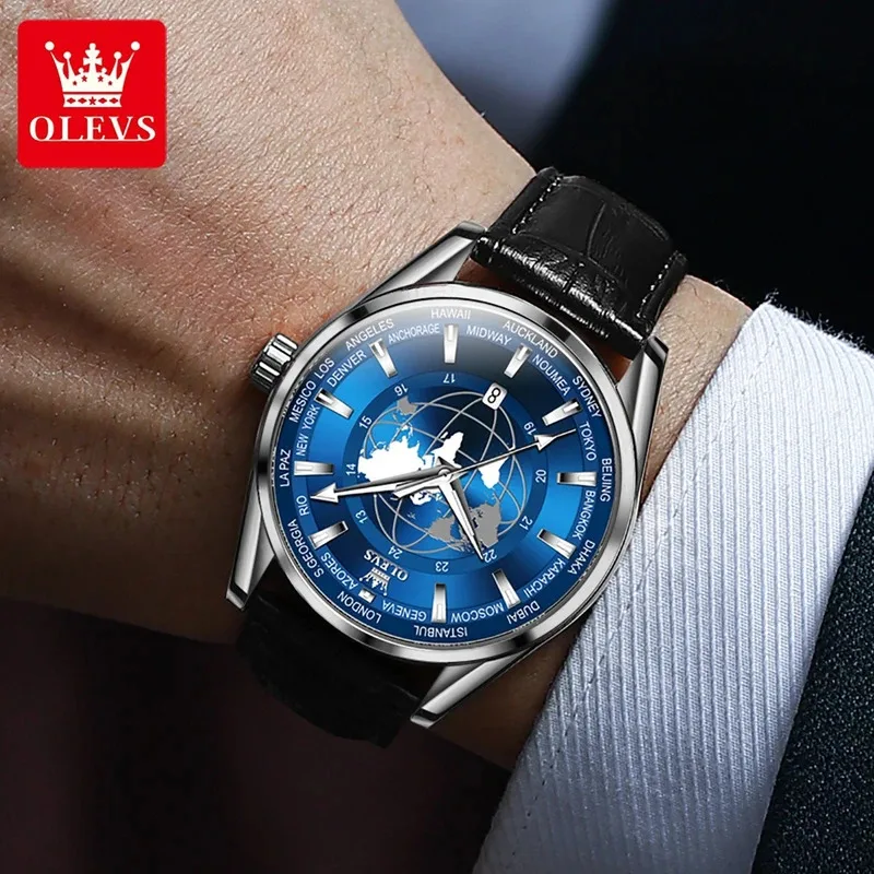 OLEVS 9926 Reloj de cuarzo de moda Correa de reloj de cuero Reloj de pulsera con esfera redonda Calendario luminoso