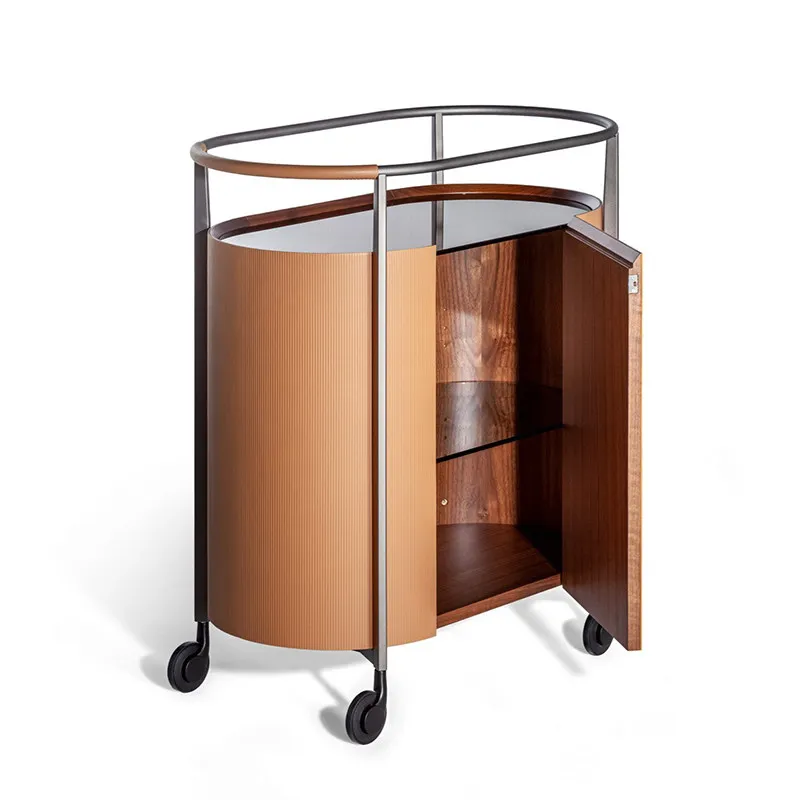 saddle leather dining side cabinet dining car storage locker Mi household light luxury modern stainless steel tea cabinet