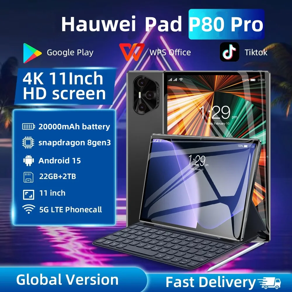 

2025 100% Original Hauwei Pad P80 Pro Tablet PC 11 Inch HD 4K Screen Android 15 Snapdragon 8 Gen3 5G Network WiFi GPS Tablets PC