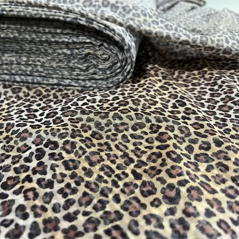 Mistlace Leopard Print Pattern Polyester Spandex Tulle See Through Mesh Cheetah Design 4 Way Stretch Fabric for Dress ML14