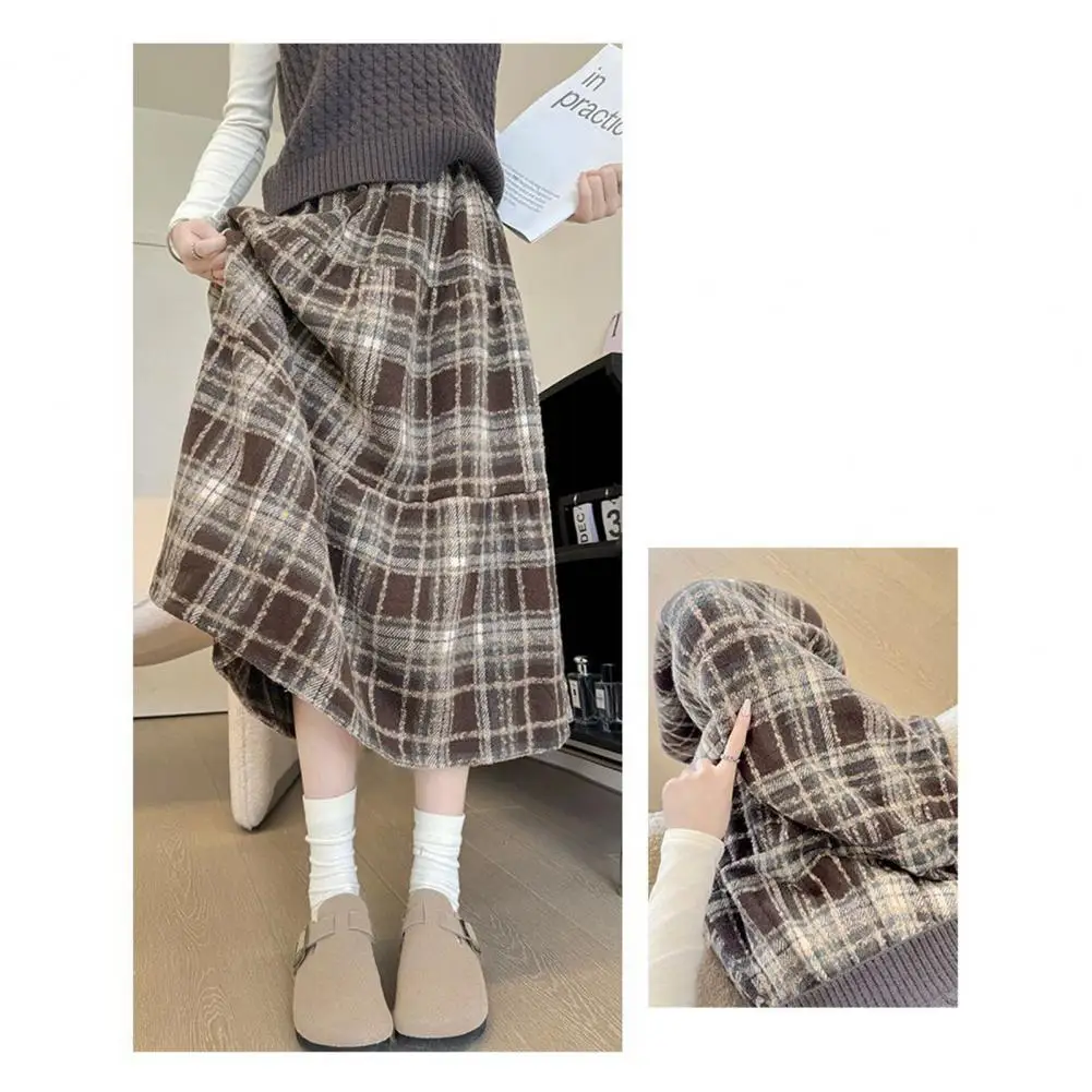 High-waisted Woolen Skirt Slimming Skirt Stylish High-waisted Plaid Woolen Skirt with Ruffle Detailing Women's A-line for Autumn