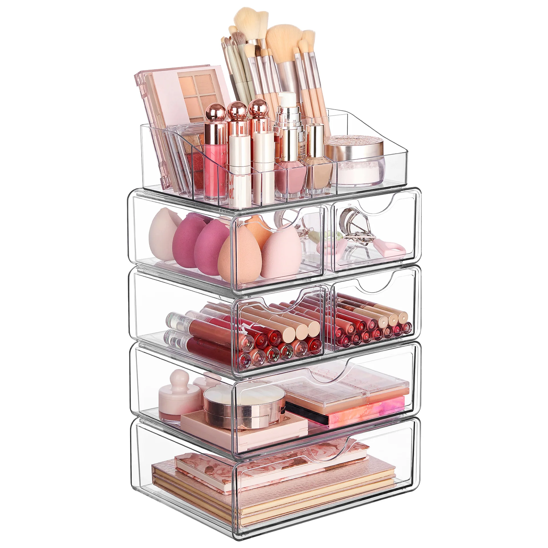 Boîte transparente d'organisateur de soin de peau de brosse de maquillage de vernis à ongles acrylique clair de 5 niveaux avec le rouge à lèvres de tiroir