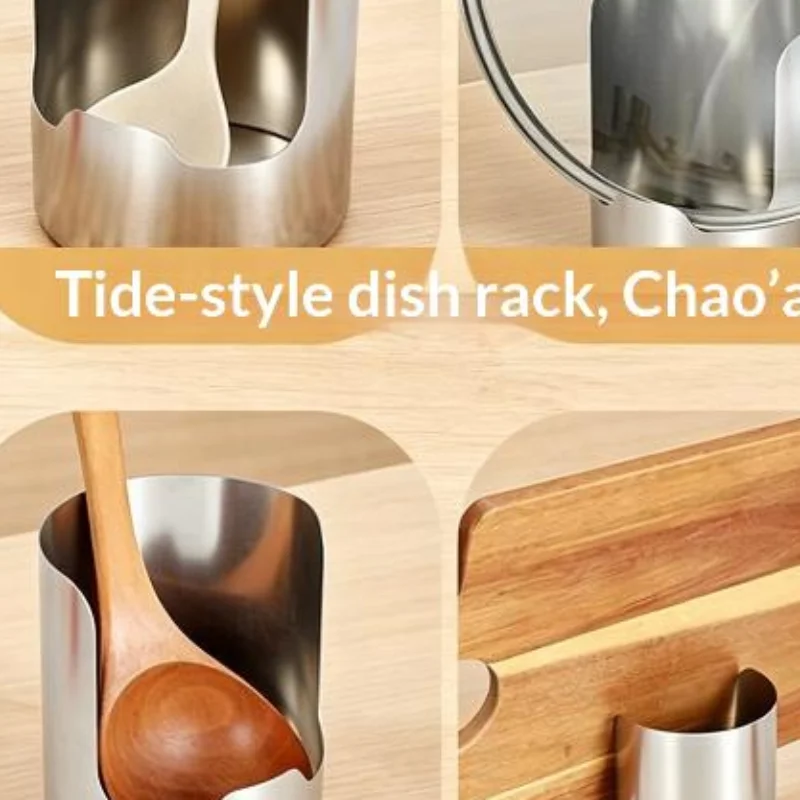 Easy To Clean Stainless Steel Pot Lid Storage Rack Stable Heat-Resistant Spoon Holder Vertical Non-Slip Spatula Holder Cabinet
