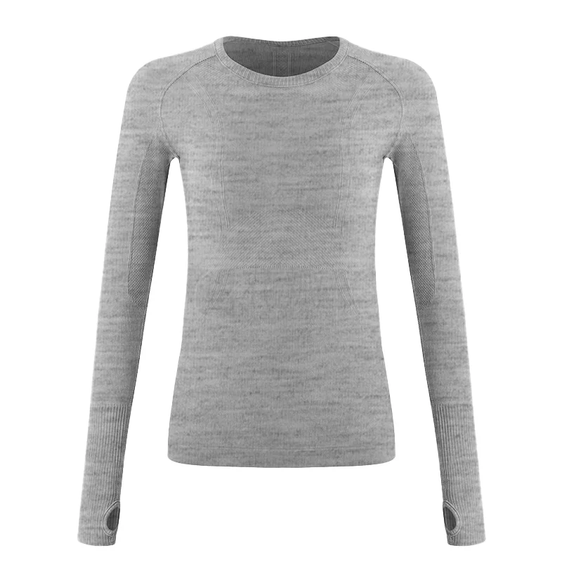 AliExpress NONE Women's Quick-Drying Long Sleeve Performance Shirt - Slim Fit Grey for Running, Cycling & Yoga