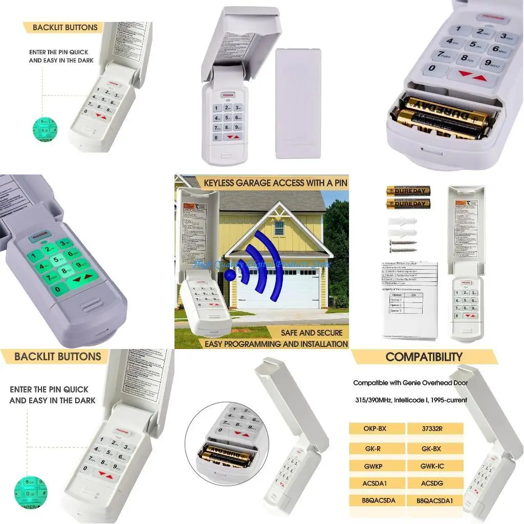 

U2JE Universal Wireless Garage Door Opener Keypad for Genie Overhead Door Opener