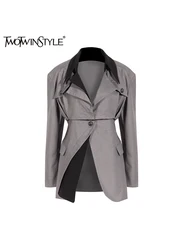 TWOTWINSTYLE Colorblock Blazer For Women Notched Collar Long Sleeve Spliced Single Button Blazers Female Fashion Clothes Style
