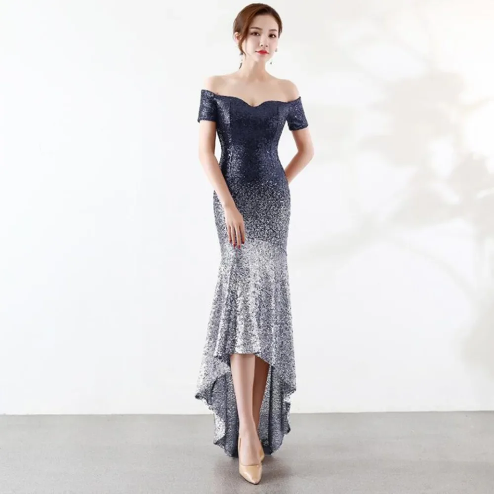 NOBLE WEISS – robe de bal de forme sirène, Sexy, col bateau, asymétrique, en paillettes, sur mesure