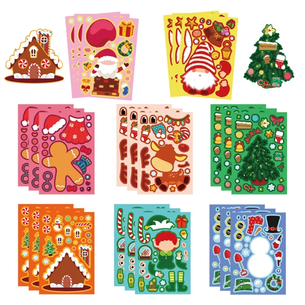 8 Sheets Christmas Make A Face Stickers, Kids Holiday DIY Assemble Character Stickers
