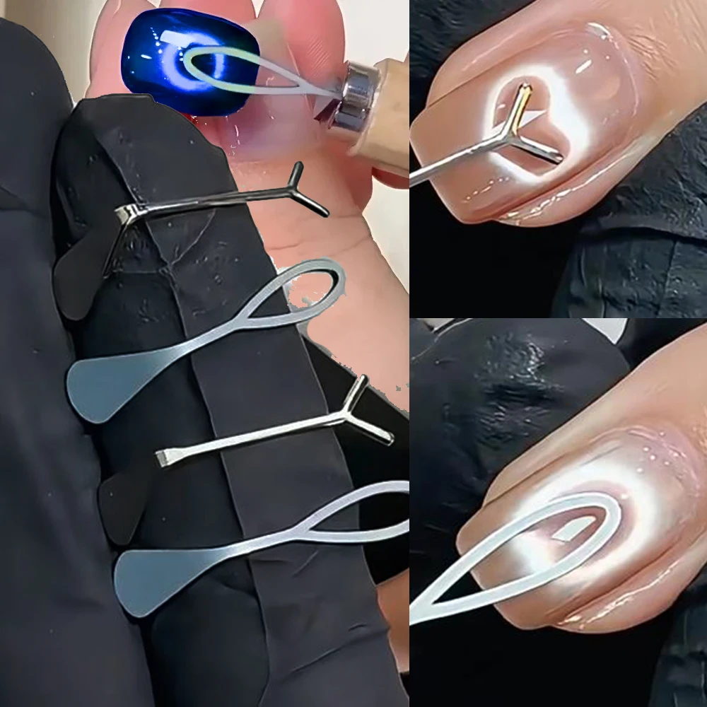1/2Pc Double-Head French Cat Eye Nail Magnet Set Big Y-shaped 2 In 1  Crescent Moon Cat Eye's Magnet Stick DIY Gel Manicure Tool