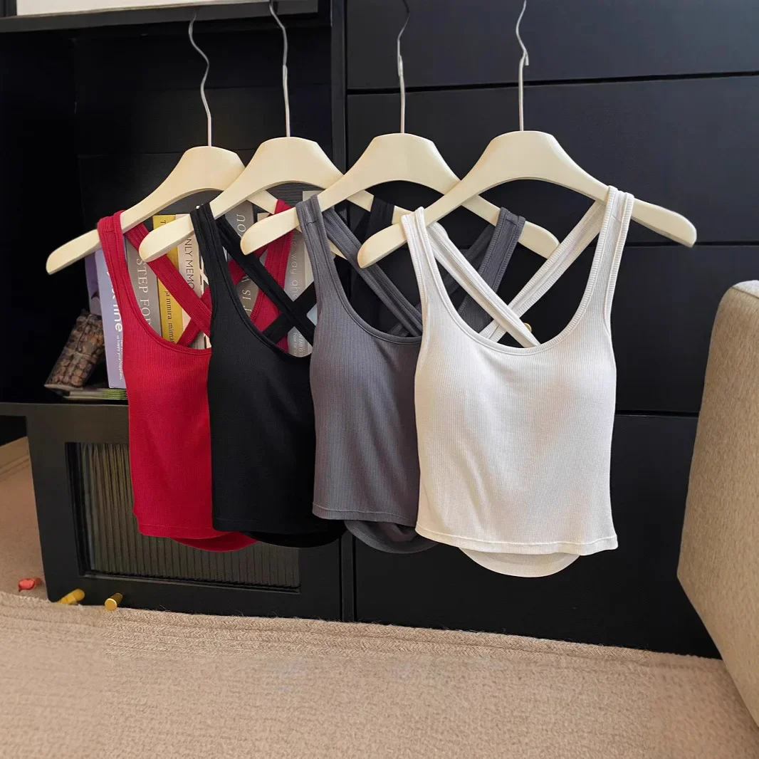 جديد الرغبة النقية نمط الظهر الصليب جميل الظهر عارية الظهر ساحة طوق التعادل وسادة الصدر الملابس الداخلية تانك الأعلى الفتيات ملابس خارجية قميص #5