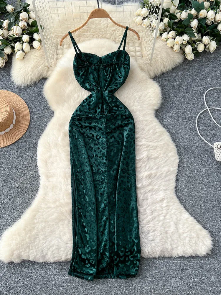 Ele Off-oulder Strapl Dr Women's Autumn Winter High Waist Slit Bodycon Gown Luxury Faion Ci Commute