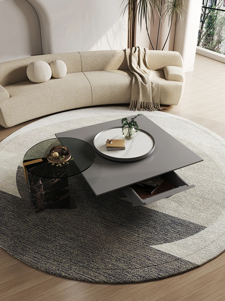 

Italian luxury living room modern creative square solid wood online celebrity simple and complete rock plate coffee table