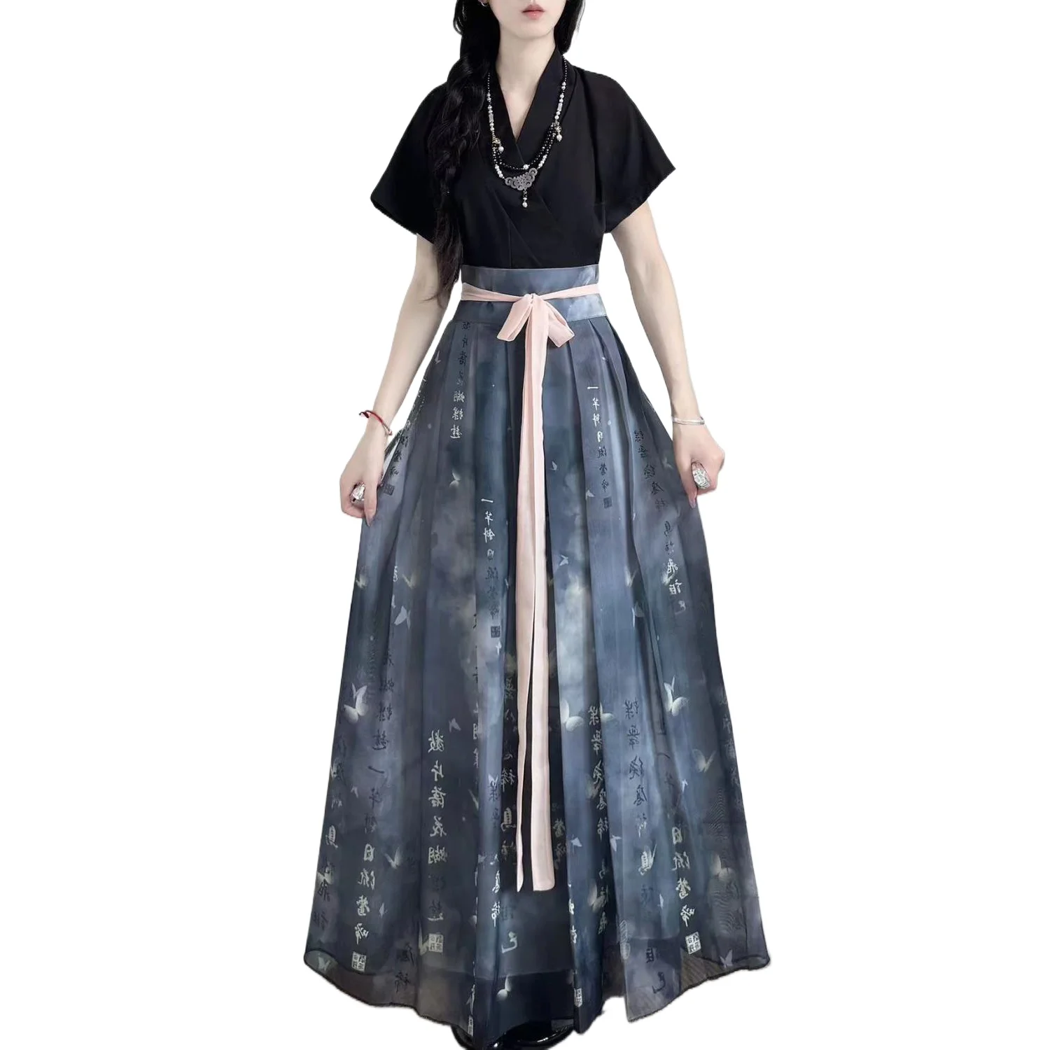 

Chinese Style Women's Hanfu Printed Daily Set Summer Short Sleeved Thin Design