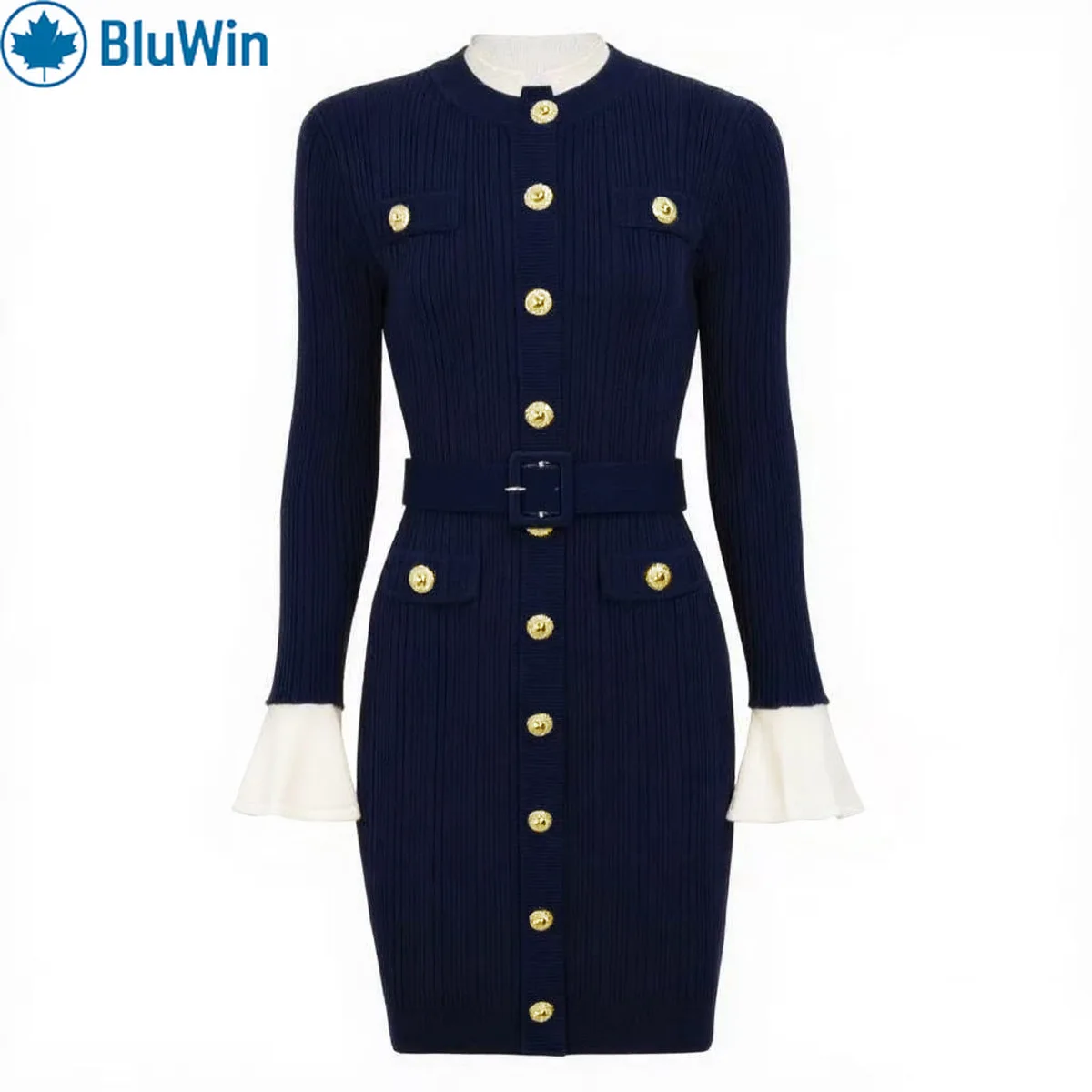 

URBANCHIC 4Colors Korean Fashion Knit Dress for Women Autumn Spring Long Sleeve Belted Bodycon Sweater Dress