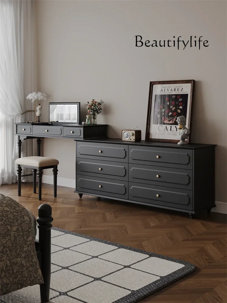 American Retro Chest of Drawers Dresser Integrated Mid-Ancient Style Bedroom Flip Dressing Table Mirror Can Be Hidden