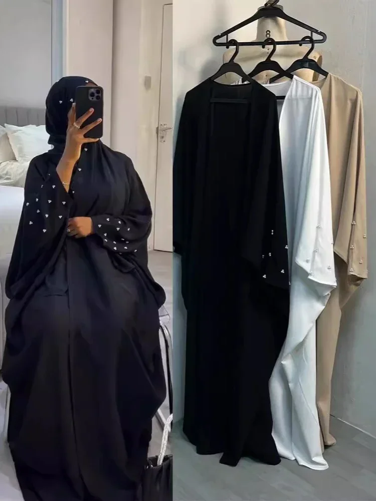 

Ид Мусульманские женщины Абая 2025 Скромные платья макси Открытый жемчуг Кардиган Халат Марокко Кафтан Рамадан Дубай Vestidos Largos Jalabiya