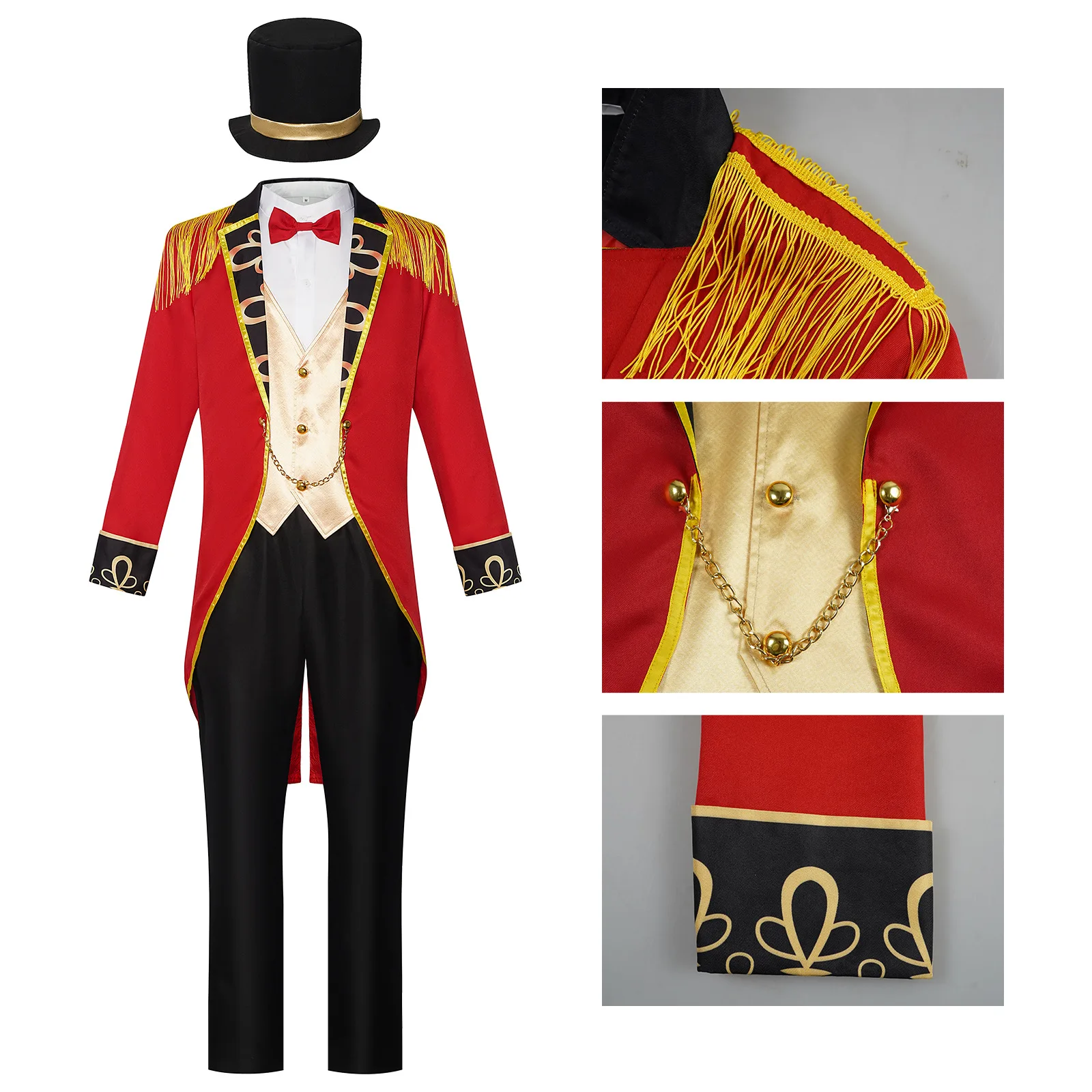 

Circus Ringmaster Mens Cosplay Uniforms Medieval Vintage Coat Stand Collar Jackt Princess Stage Shown Performance Costum