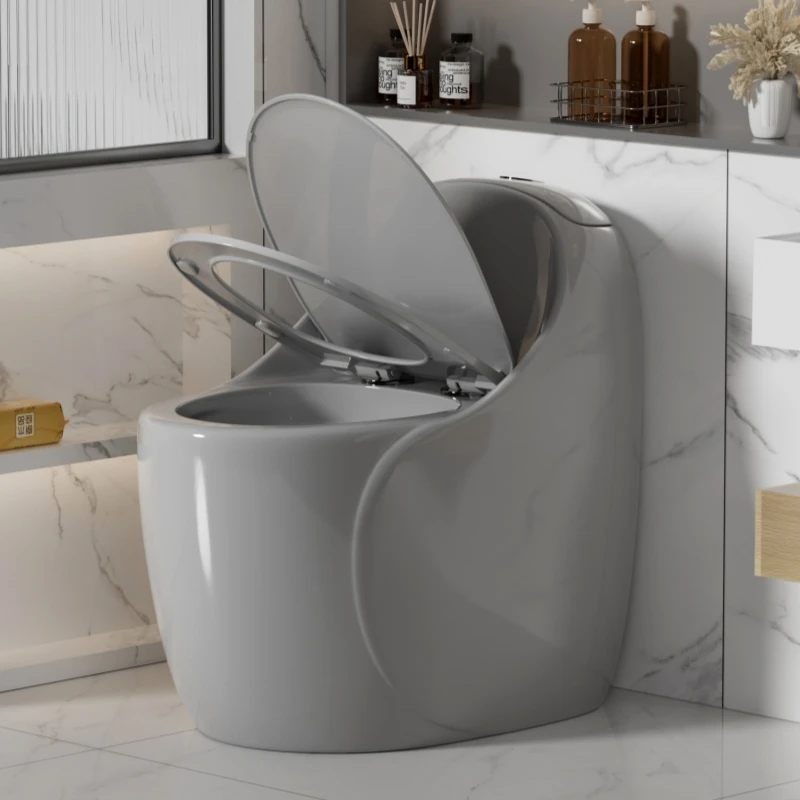 Toilet,Full Grey Color Simple Floor Mounted S-Trap Ceramic Dual-Flush One Piece Modern Elongated Toilet