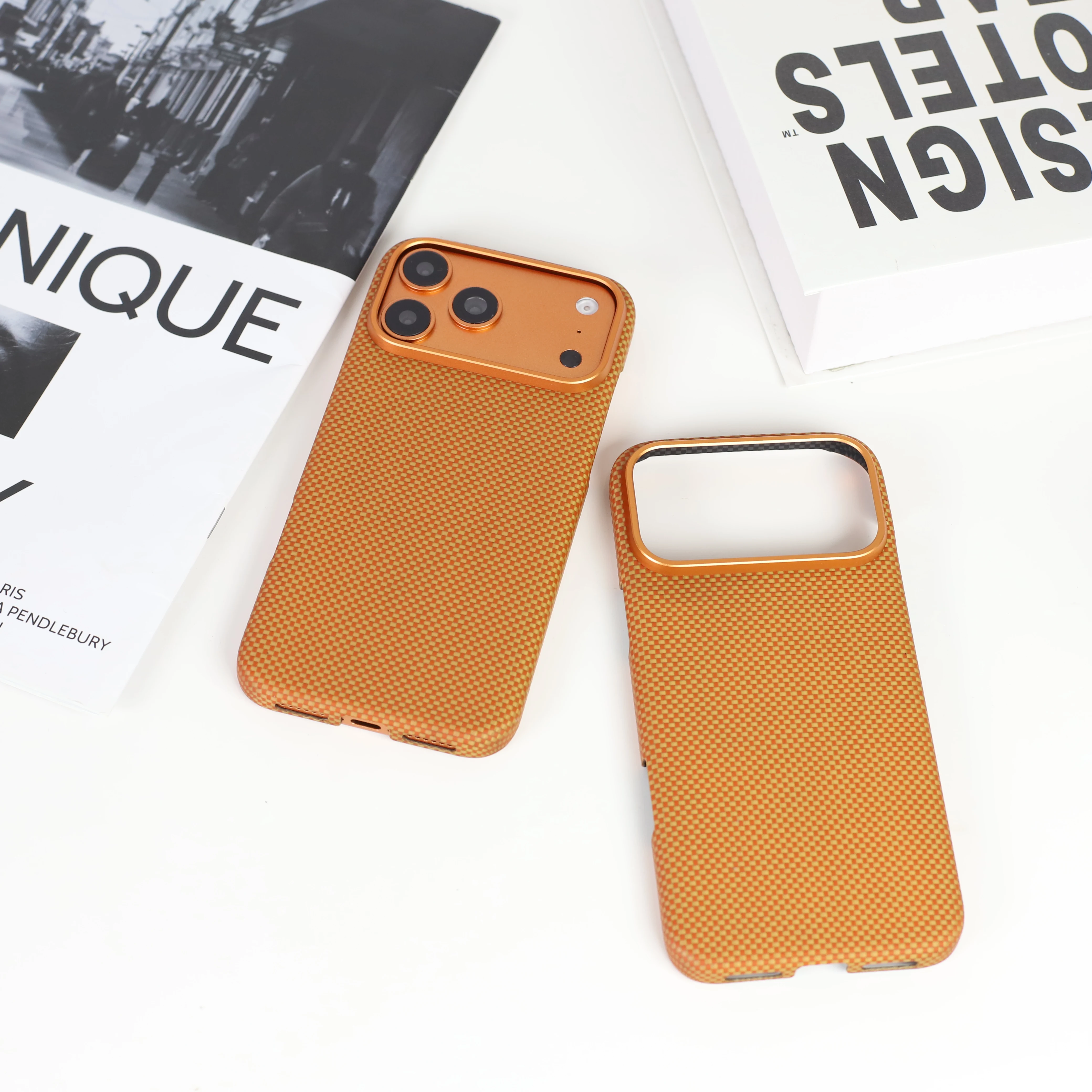 

Углеродное волокно для iPhone 17 Promax 17pro, кевларовый арамидный чехол для телефона Magsafe 17pro 17promax, роскошный оранжевый защитный чехол