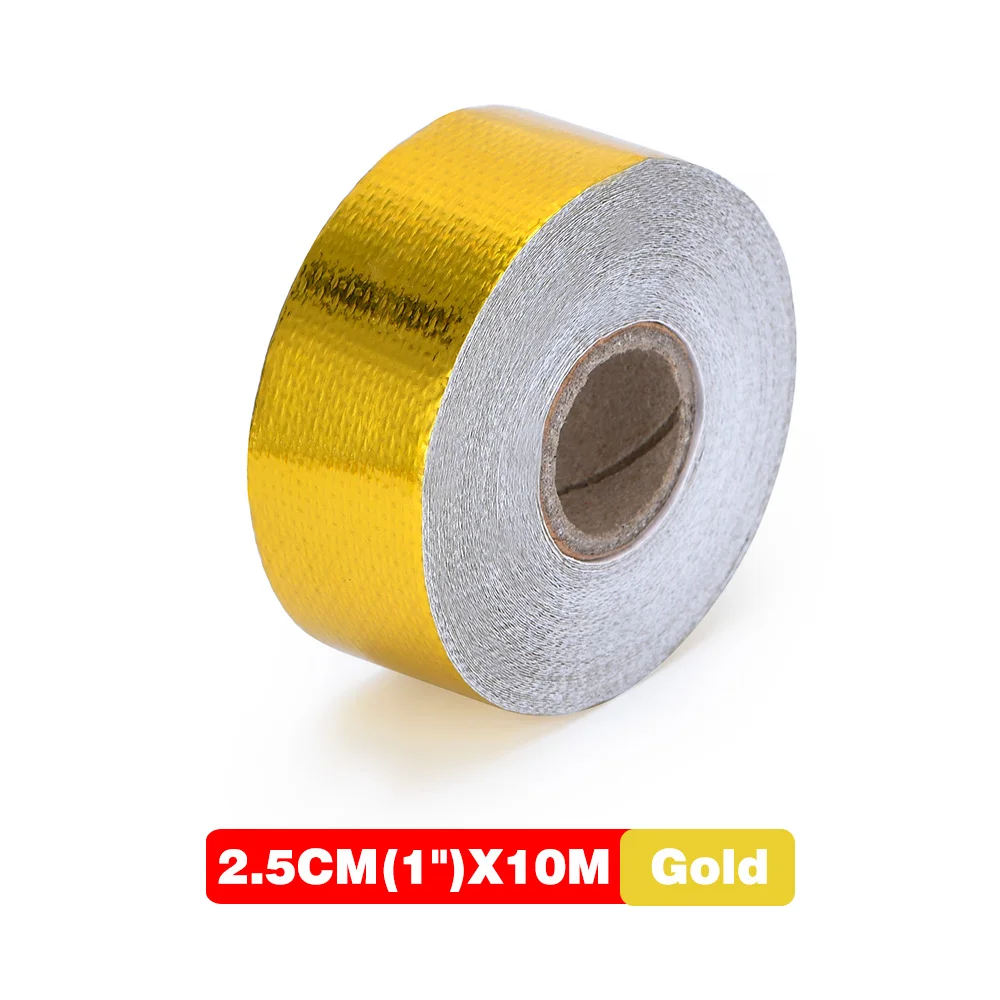 Ein goldenes 2 ''thermisches Abluft band Luft ansaug wärme isolation schild Wrap reflektierende Wärme barriere selbst klebender Motor 2 Zoll 5/10m
