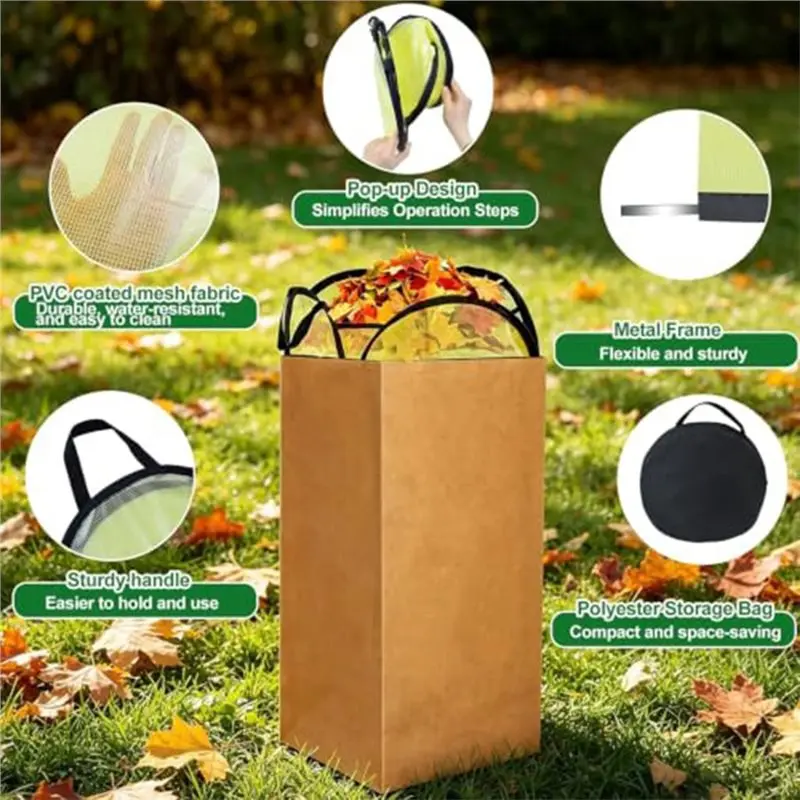 JHD -Up Leaf Chute Stand For 30 Gal Paper Bags, Collapsible Lawn Bag Holder, Foldable Hands-Free Yard Waste Management System