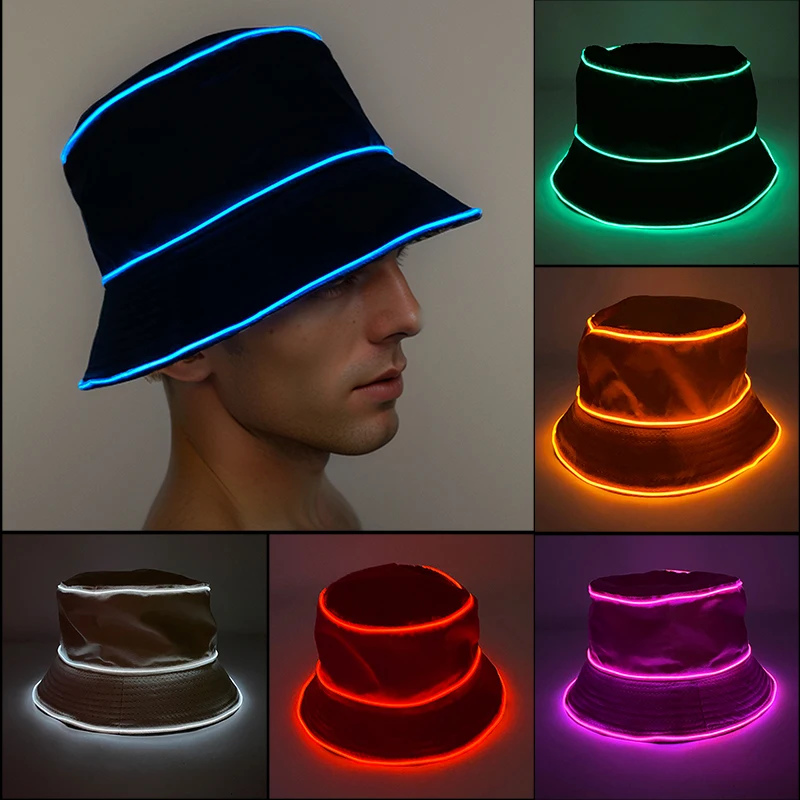 Fashion Cotton LED Light up Bucket Hats Unisex Solid Color Summer Sunscreen Hat Fisherman Cap for Women Men Fisherman Hat