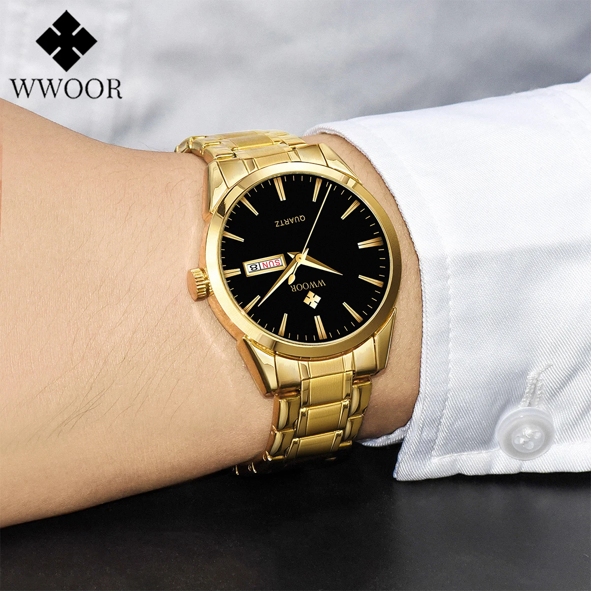 

WWOOR Fashion Watch For Men Original Men's Stainless Steel Quartz Wristwatch Luxury Waterproof Date Male Clock Relogio Masculino