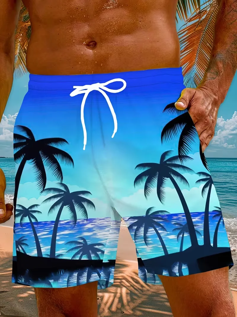 Summer Tropical Palm Tree Printed 3D Beach Shorts for Outdoor Parties, Vacation, Sports, Quick-drying and Breathable Shorts