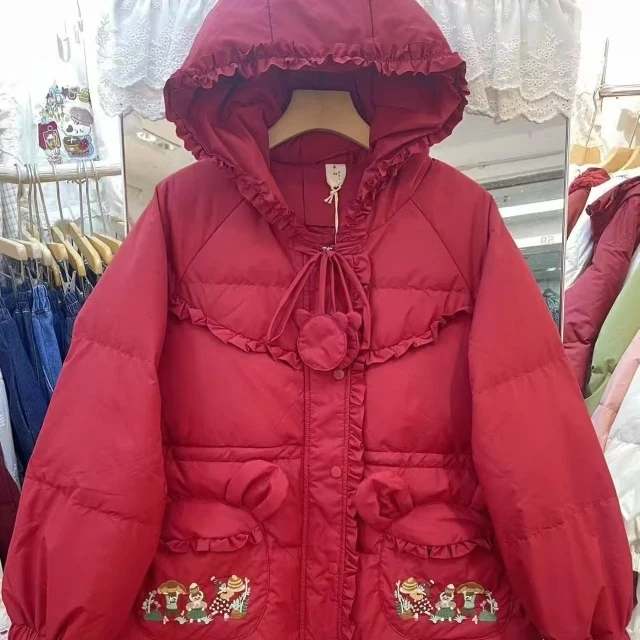 

Мягкая зимняя повседневная куртка для девочек с вышивкой в виде милого медвежонка, на молнии, с длинными рукавами