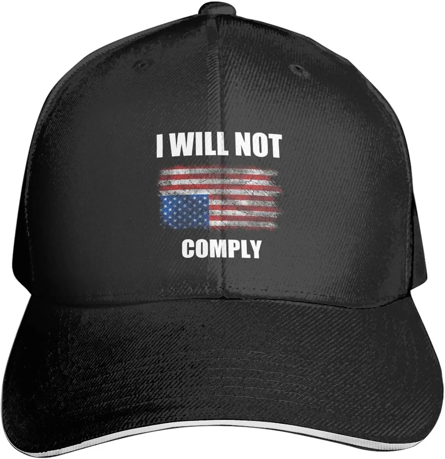 Upside Down American I Will Not Comply Premium Adjustable Baseball Cap for Men and Women - Outdoor Sports, Sun Protection Black