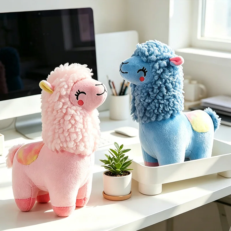 25CM Alpaca Plush Dolls White Yellow Pink Blue Fluffy Stuffed Animal Cute Llama Toys Birthday Present Boys Girls Kids Home Decor