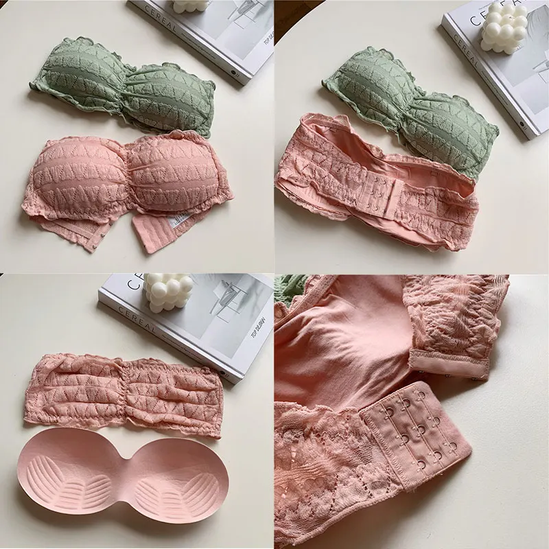 Strapless Lace Bra Summer Sexy Tube Top Lingerie Candy Color  Invisible Bra For Women Push Up Bralette Tube Top Underwear 2022