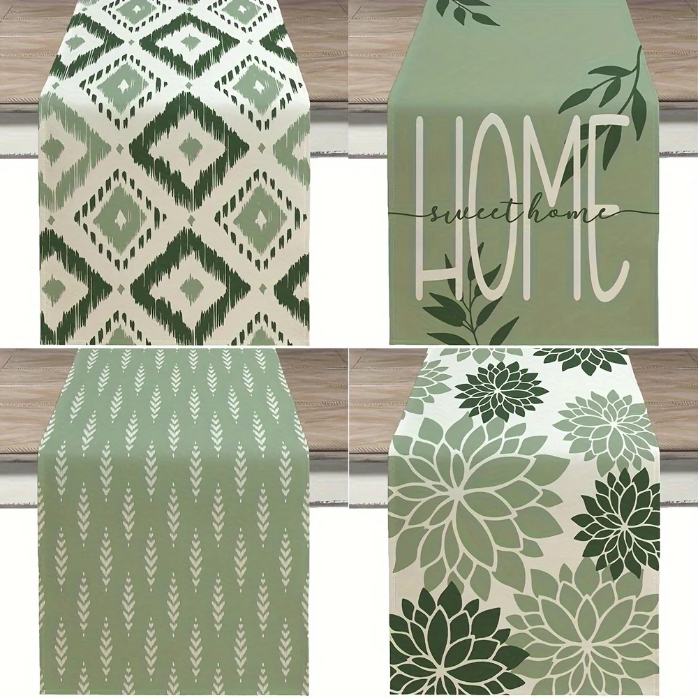 1pcBohemian Style Green Floral Kitche Table Runner Elegant Geometric Home Dining Decor Classic Accessory Kitchen Furniture Decor
