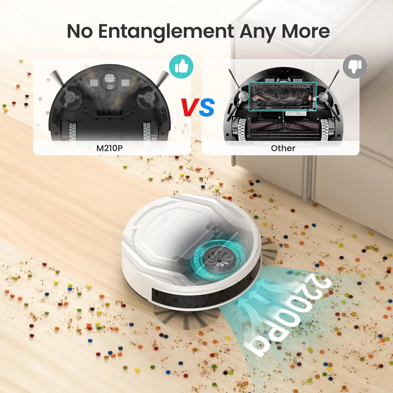 Robot Vacuums, 2200Pa Strong Suction, 120 Mins Runtime, Automatic Self-Charging, Slim, Quiet, Wi-Fi/App/Alexa/Remote Cont