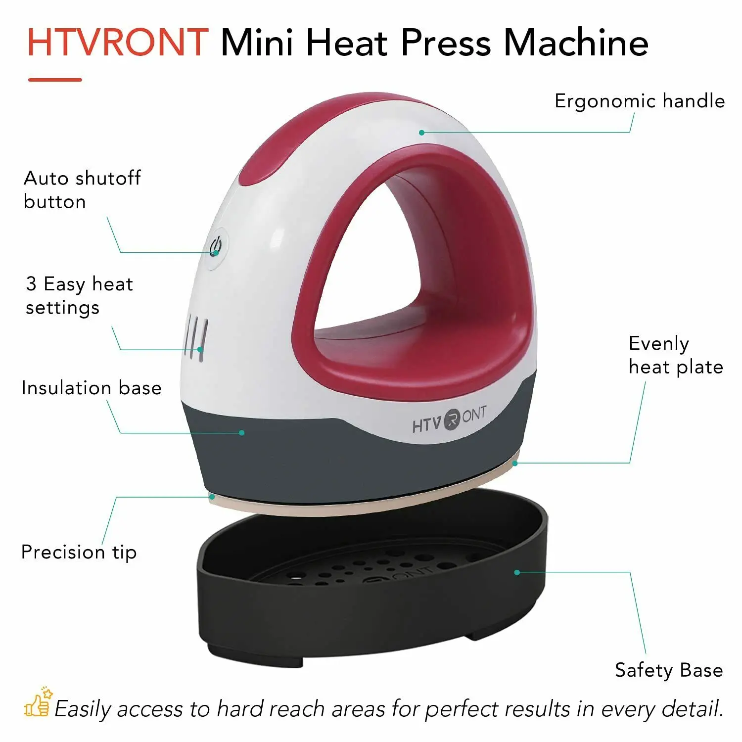 HTVRONT Portable MINI Heat Press Machine T-shirts Printing DIY Easy Heating Transfer Iron On HTV for Clothes Bags Hats Pads