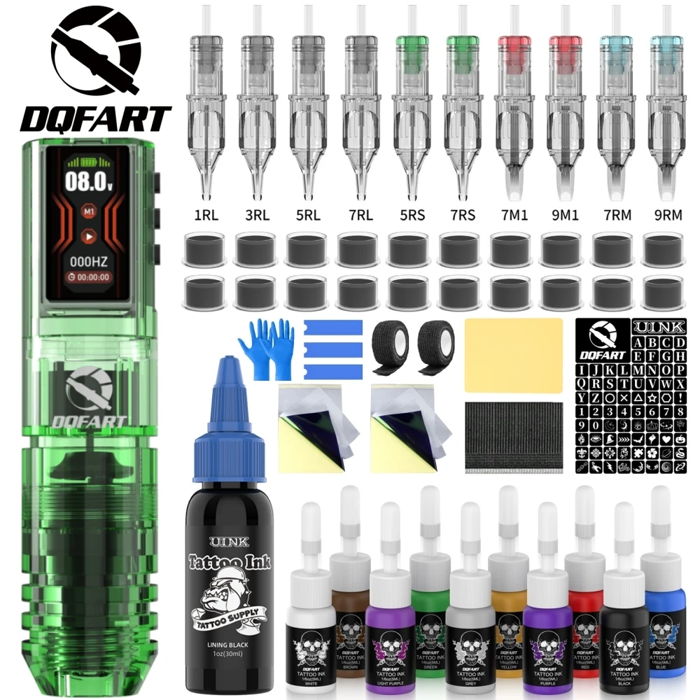 DQFART 12V 6Colors 1600mAh P2 LED Digital Display Electric Wireless Tattoo Machine Set Accessories Body Art Creative Designs