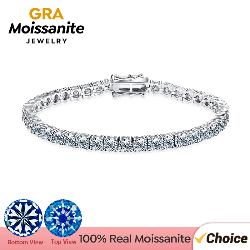 

GRA Classical Real Moissanite Row Diamond Round Shape Charm Bracelet for Women 925 Sterling Silver Luxury Quality Fine Jewelry