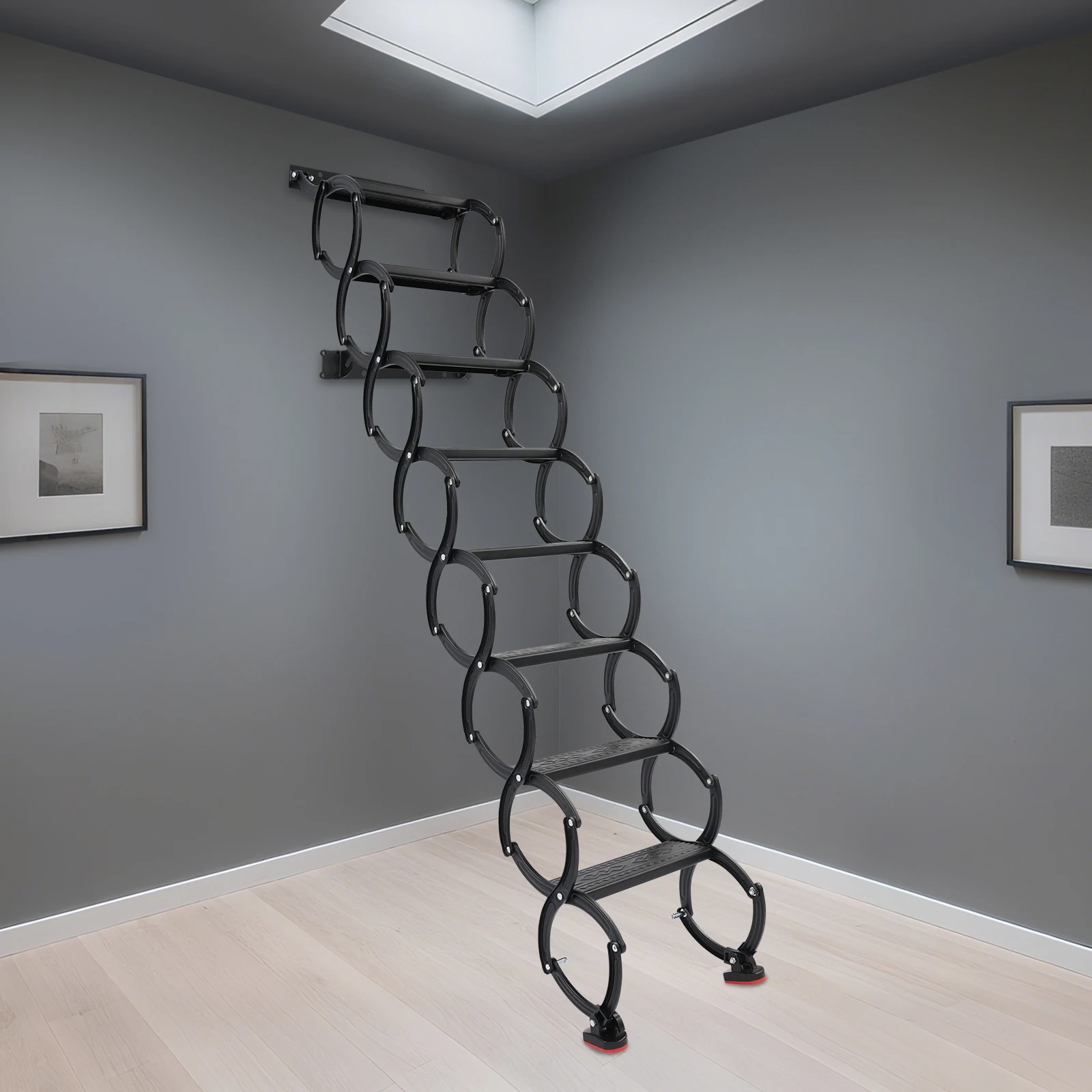 Wall Mounted Folding Ladder, Telescoping Step Ladders, Retractable Folding Stair