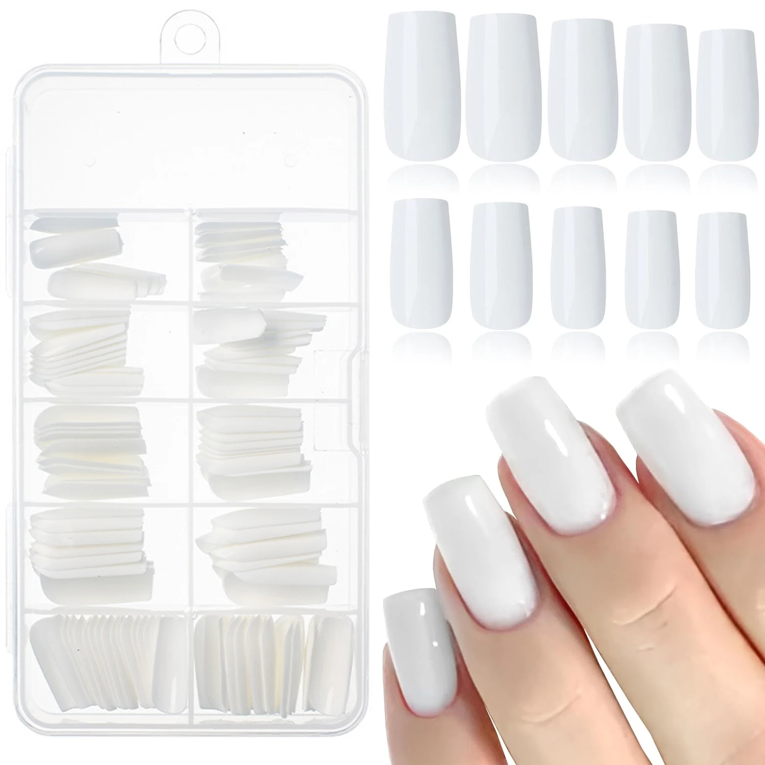 120Pcs Square Press on Nails Medium Long Ballerina Fake Nail Full Cover Artificial White False Nails Tips Acrylic Colored Nail