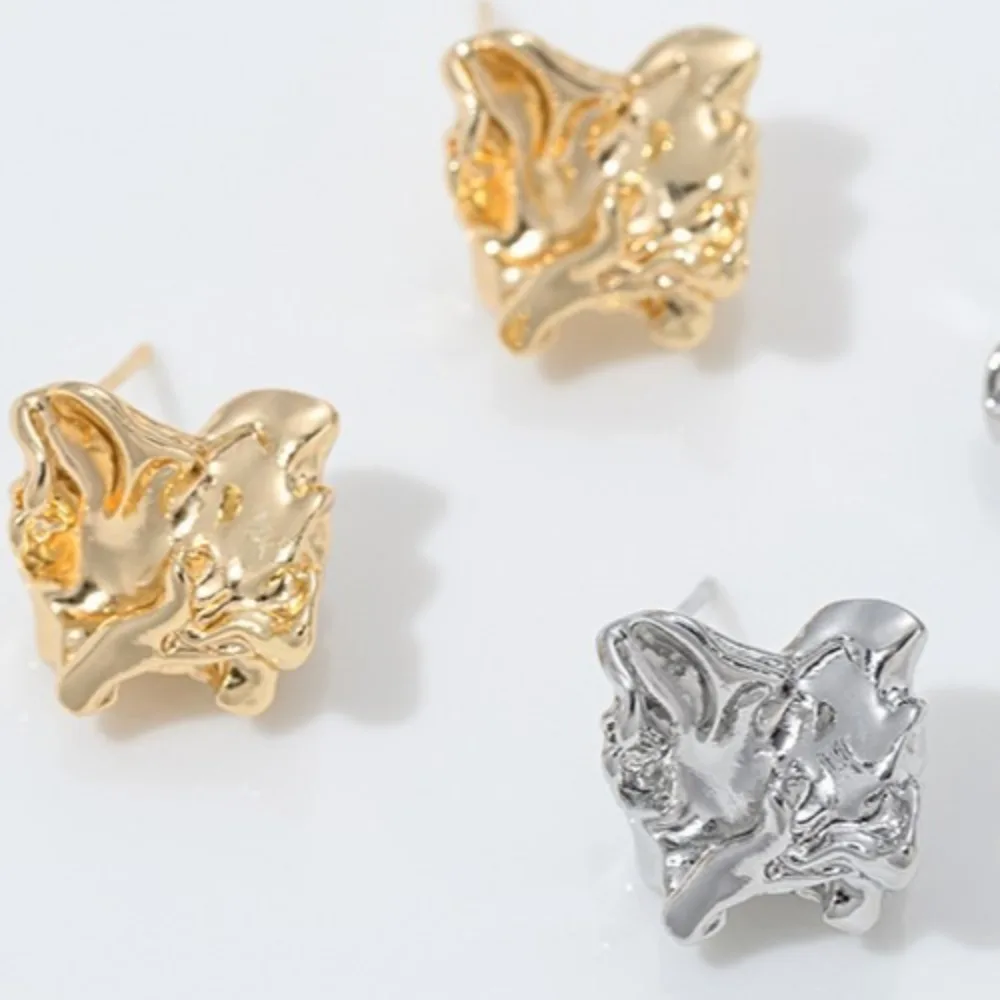 

Copper 14K Gold Color Irregular Metallic Lava Stud Earrings with Hanging Loops for Handmade DIY Earrings Accessories Material