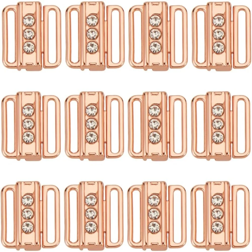 

12 Pcs Rhinestone Bikini Connectors Bra Strap Hooks for Sewing Bikini Halter Swimsuit Tops Lingerie Rings Metal Bathing Suit